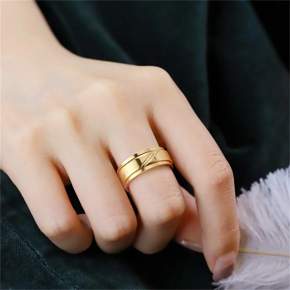 Fidget Anxiety Spinner Ring 8mm Gold Silver Color Stainless Steel Embossing Rotatable Spinning Rings for Man Anti Stress Jewelry