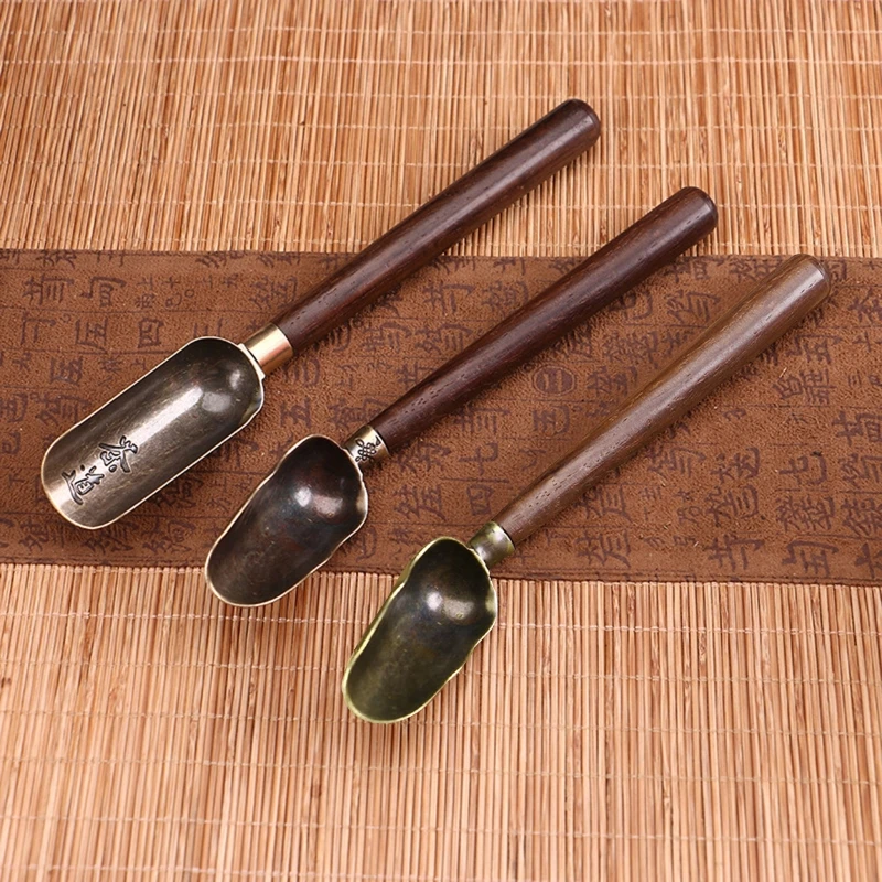 1pcs Vintage Metal Tea Spoon Solid Wood Handle Teaspoon Retro Tea Shovel KongFu Tea Ceremony Accessories Teaspoon Gift