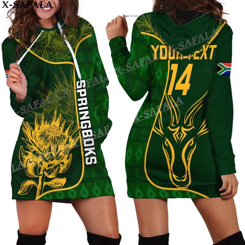 South Africa Country Flag Springboks 3D Printed Autumn Hoodies Dress Women Casual Wear Long Sleeve Hooded Dress-6