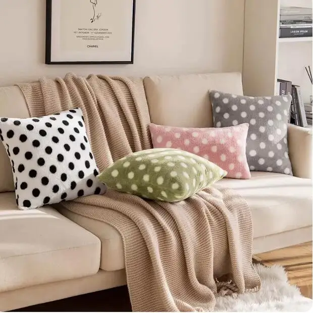 

Plush polka dot pillowcase sofa living room minimalist bedside cushion cover