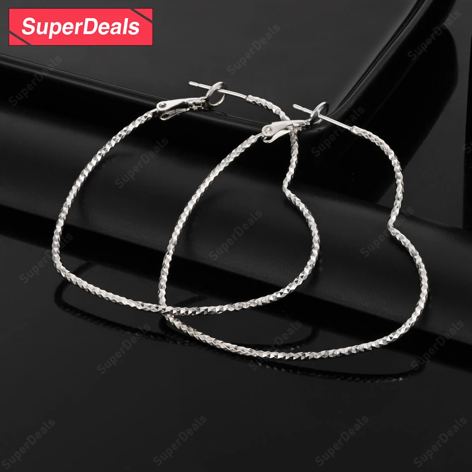 

SuperDeals 45mm 925 Sterling Silver Heart Hoop Earrings Women Party Sweet Cute Jewelry Birthday Valentine's Day Gift Accessories