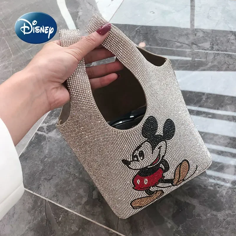 Disney Mickey New Women\'s Handbag Luxury Brand Colorful Diamond Women\'s Bag Cartoon Fashion 2-Piece Mini Handbag High Quality