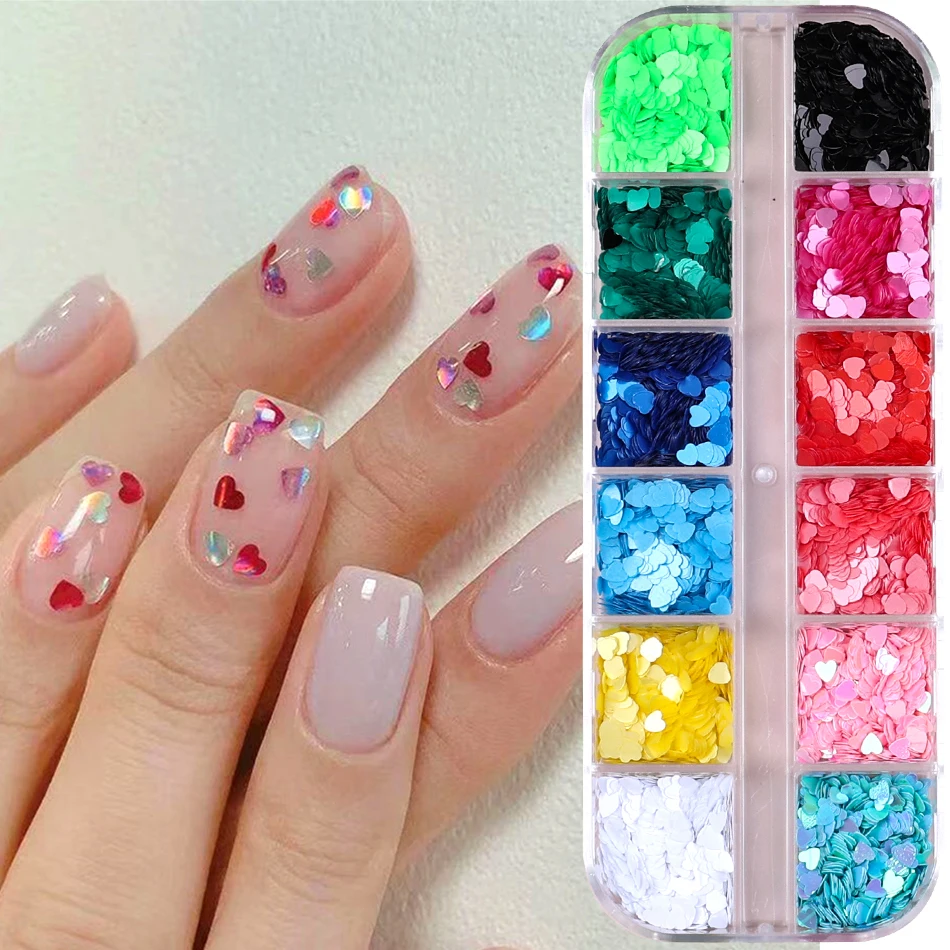 12 شبكة لون الحلوى القلب بريق مسمار الترتر المجسم الملونة الحب القلب رقائق تألق مسمار الفن اكسسوارات الديكور #2