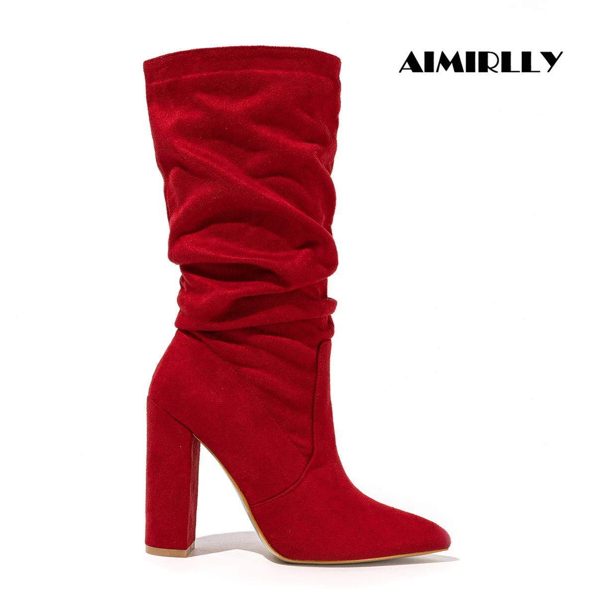 

Модные женские сапоги до середины икры, плиссированные стильные туфли на высоком каблуке с острым носком, женские вечерние модельные сапоги на блочном каблуке