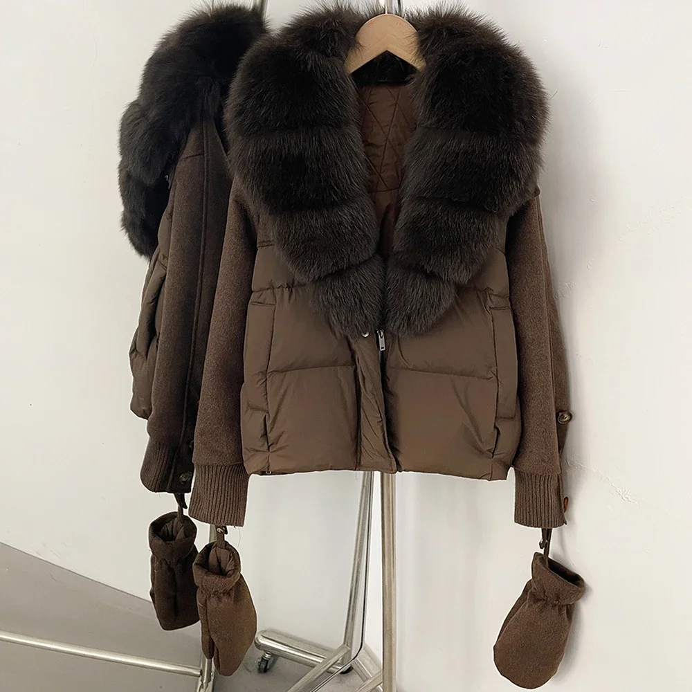 OFTBUY Natürlicher Pelz-Daunenmantel für Damen, Modischer Warmer Echter Fuchspelzmantel, Neue Winter-Wärmejacke mit Abnehmbaren Handschuhen – Detail 11