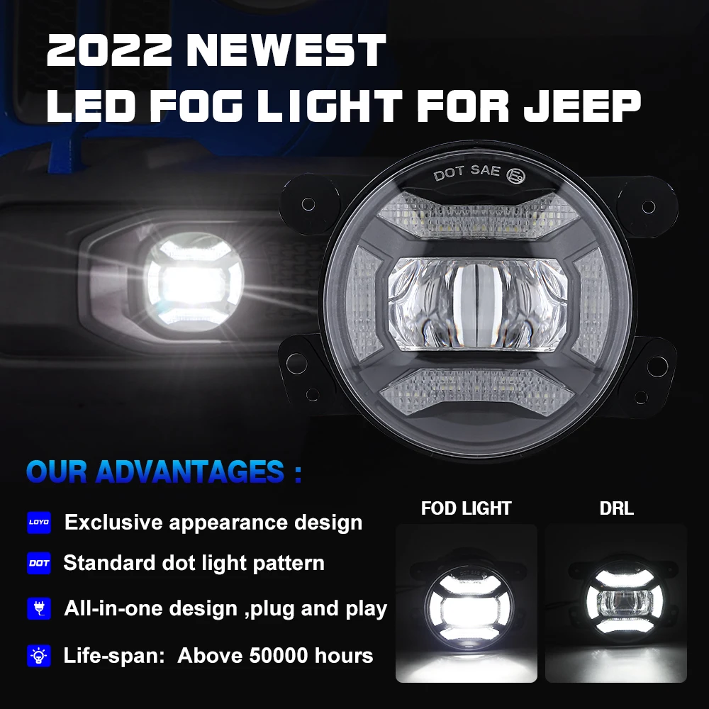 4" Inch 30W Led Fog Lights for Jeep Wrangler JKU JK 07-17 Off Road Fog Lamps For Chrysler PT Cruiser Dodge Grand Cherokee Lada view 2