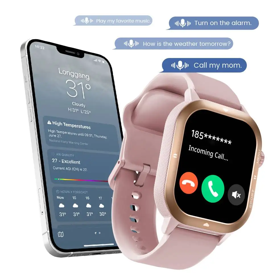 

Pink Black Fashion Design Smart Watch for Women and Men, Big TFT Touch Screen, Women's Health, Fitness Tracking, 100+ Sports