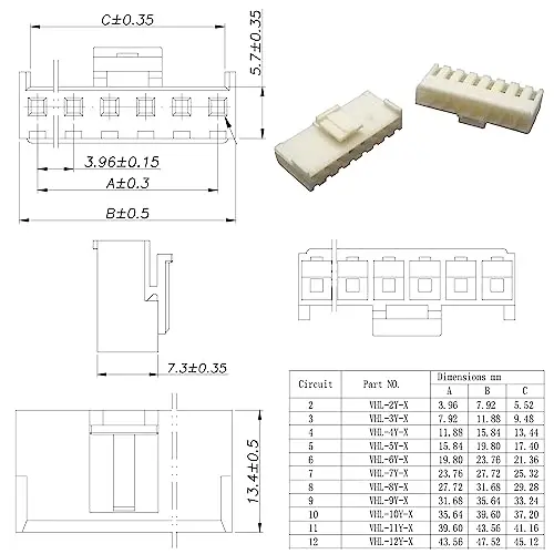 Комплект коннекторов VH 3,96 мм Jst с кабелями 20AWG, корпус 2/3/4/5/6/7/8/9/10 контактов (приблизительный комплект 396)