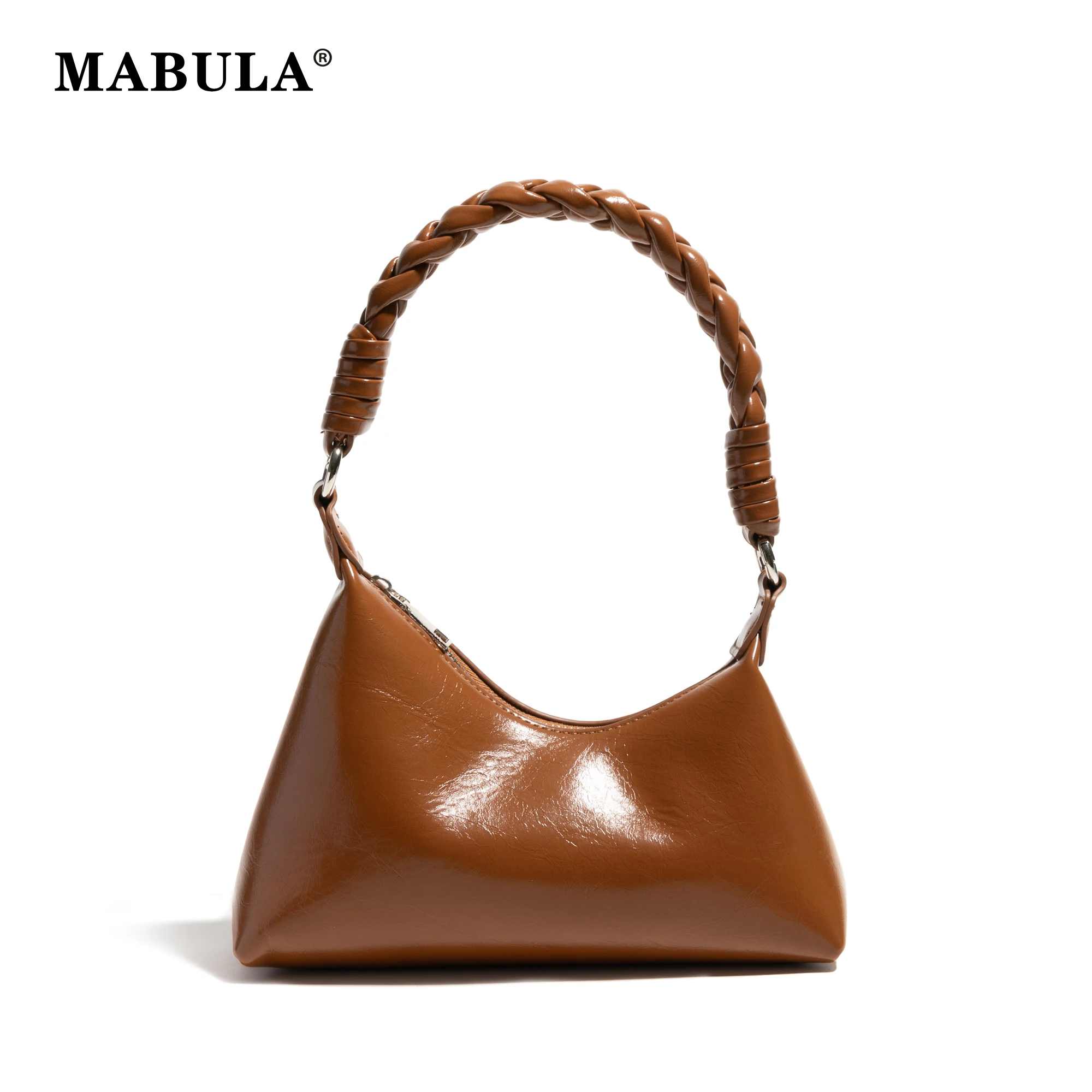 

MABULA Fashion PU Leather Hobos Handbag Weave Handle Luxury Design Women Underarm Shoulder Phone Puese Ladies Crossbody Satchel