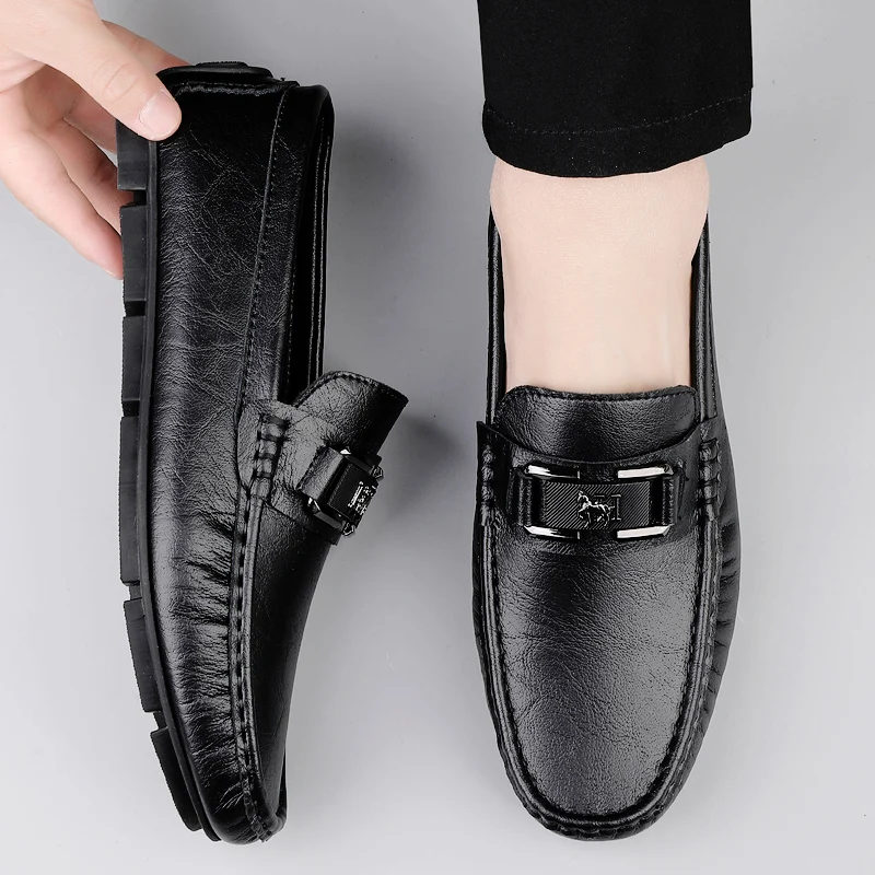 الرجال المتسكعون القيادة أحذية من الجلد الربيع والصيف مجموعة منخفضة القدم حذاء كاجوال جلخ الجلود شقة كبيرة الحجم أحذية رجالي #2