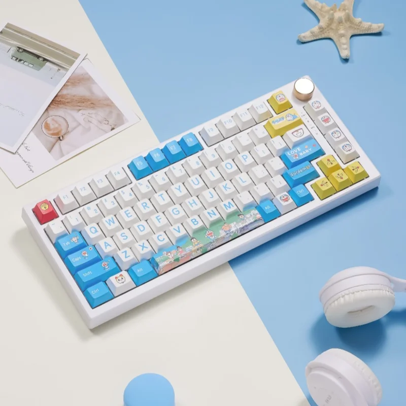 Imagem -05 - Keycaps Temáticos Doraemon 126 Teclas Perfil Cereja Pbt Sublimação Térmica Teclado Mecânico Anime Azul Keycaps Jogo 2024