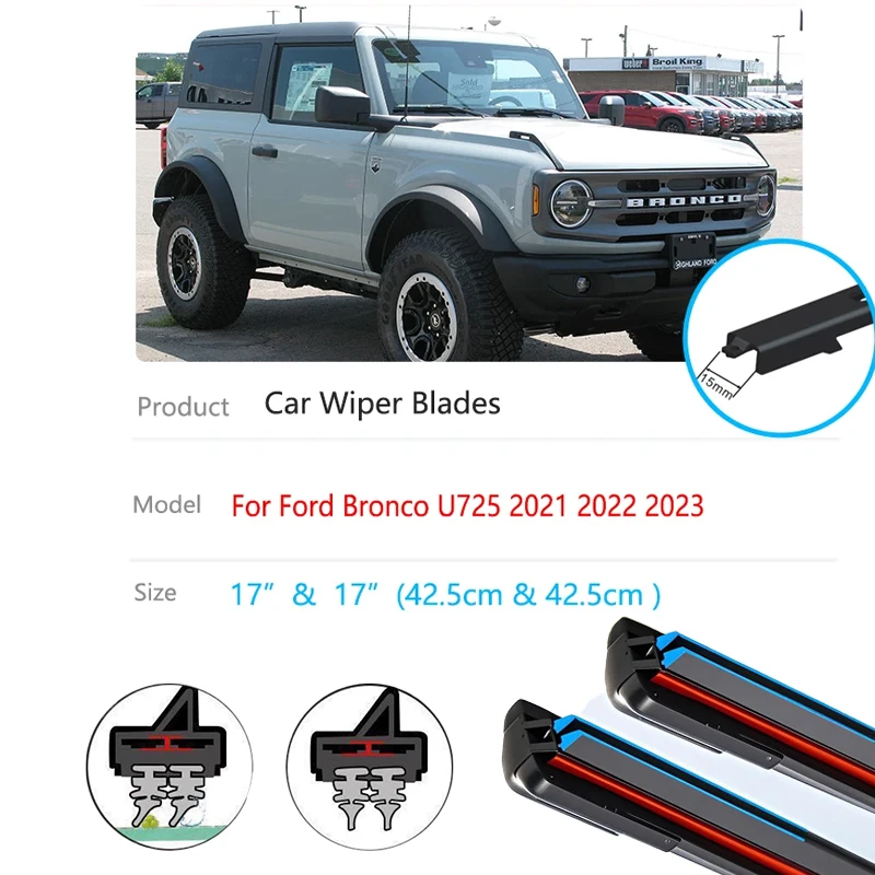 

For Ford Bronco U725 2021 2022 2023 Front Frameless Wiper Blades Window Windshield Windscraeen Brushes Car Cleaning Accessories