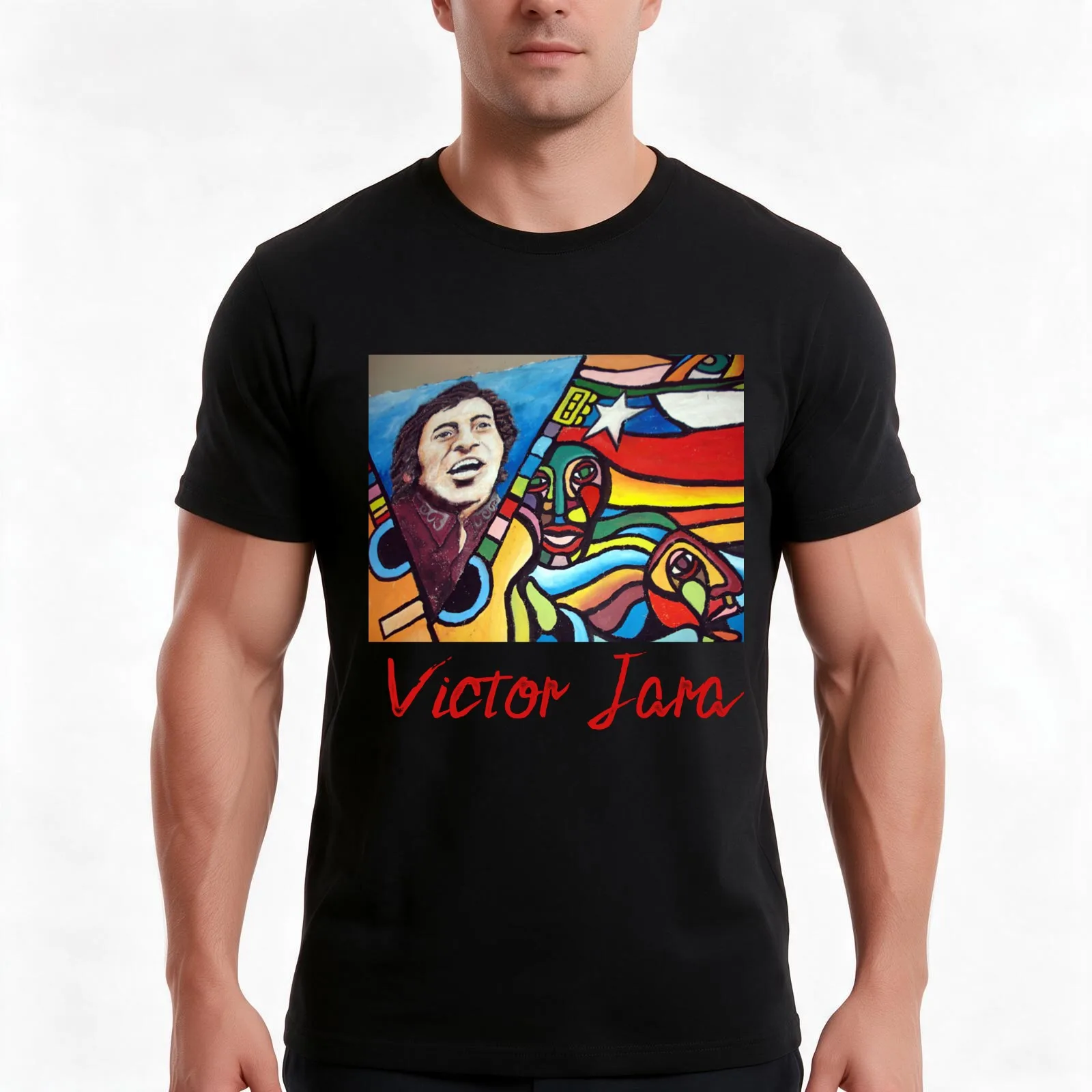 Victor Jara (Chile) Mural T-Shirt, Summer Casual Cotton Tee, Oversized Streetwear Tops, Vintage Graphic Print, Unisex Men Women