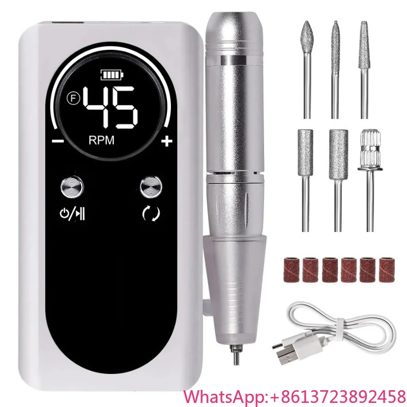 

45000RPM Nail Drill Machine Electric Portable Nail File Rechargeable Nail Sander for Gel Nails Polishing for Home Manicure Salon