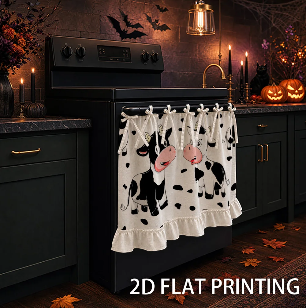1PC kitchen stove curtain, cabinet curtain and apron. Designed in 2D graphics with a cute cow motif. Use as a stove curtain, ove