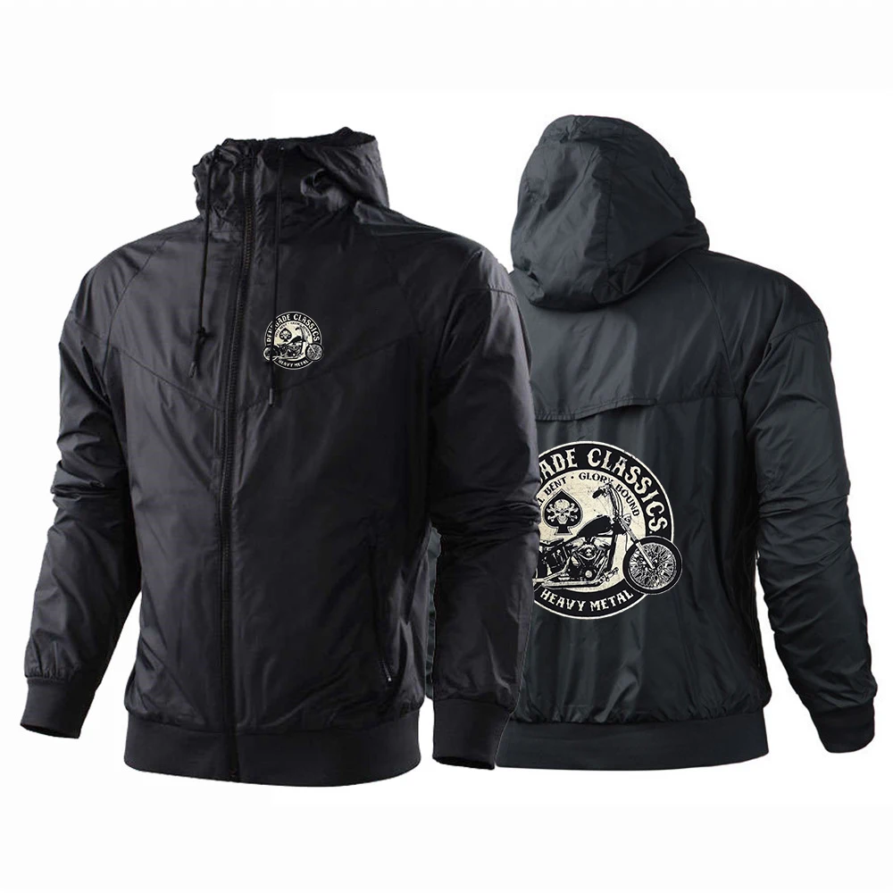 

2024 Vintage Glory Bounds Motorcycle Men Autumn Thin Windproof Casual Hooded Color Matching Fashion Printing Windbreaker Coat