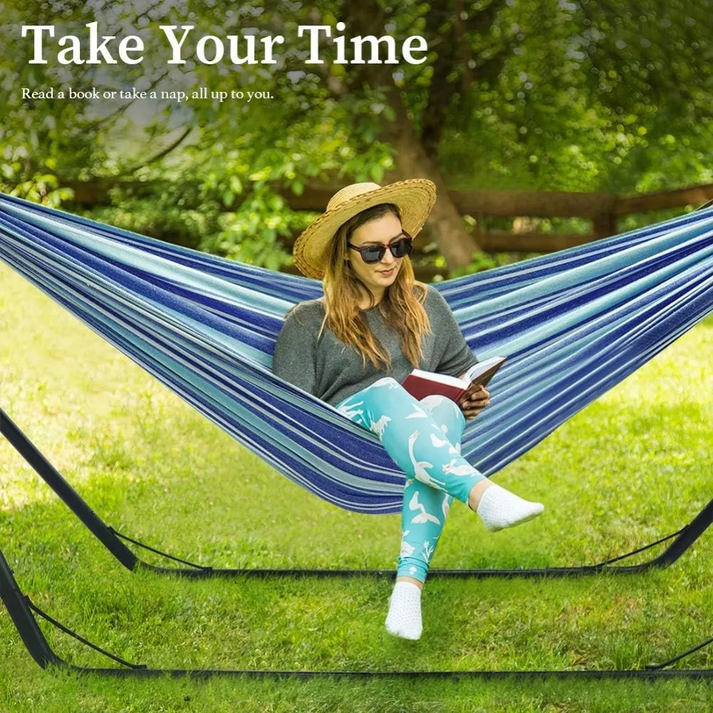 حامل أرجوحة فولاذي لشخصين مع أرجوحة من البولي كوتون، سعة 550 رطل، مناسب للاستخدام الداخلي والخارجي