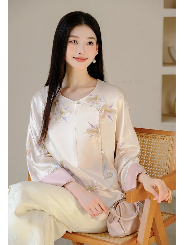 

New Chinese Sle Women's Loose Top Outerwear Original Gentle High-End Embroidery Vinegar Acid Heavy Work Spring Faion