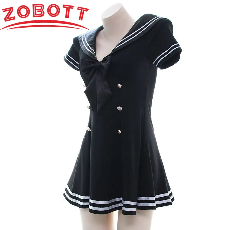 Student Long Sailor Suit Dress Japanese Women\'s Deep V Uniform Bow Maid Nightdress Suit Cosplay Costume Anime Cute Uniform Girls