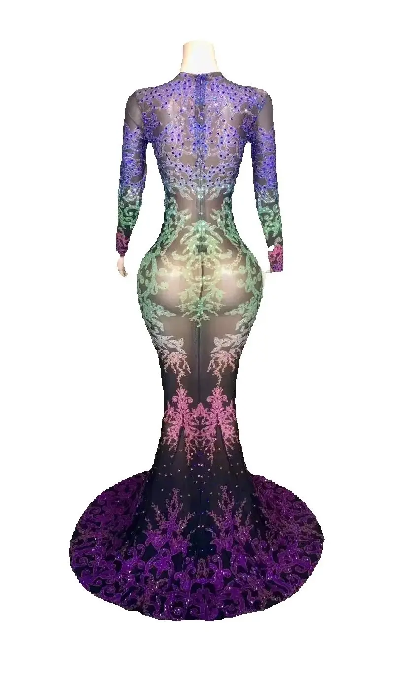 ZD Abito da festa per celebrità aderente lungo fino al pavimento con paillettes completo Personalizza il fianchi lungo aderente sexy scollato da donna