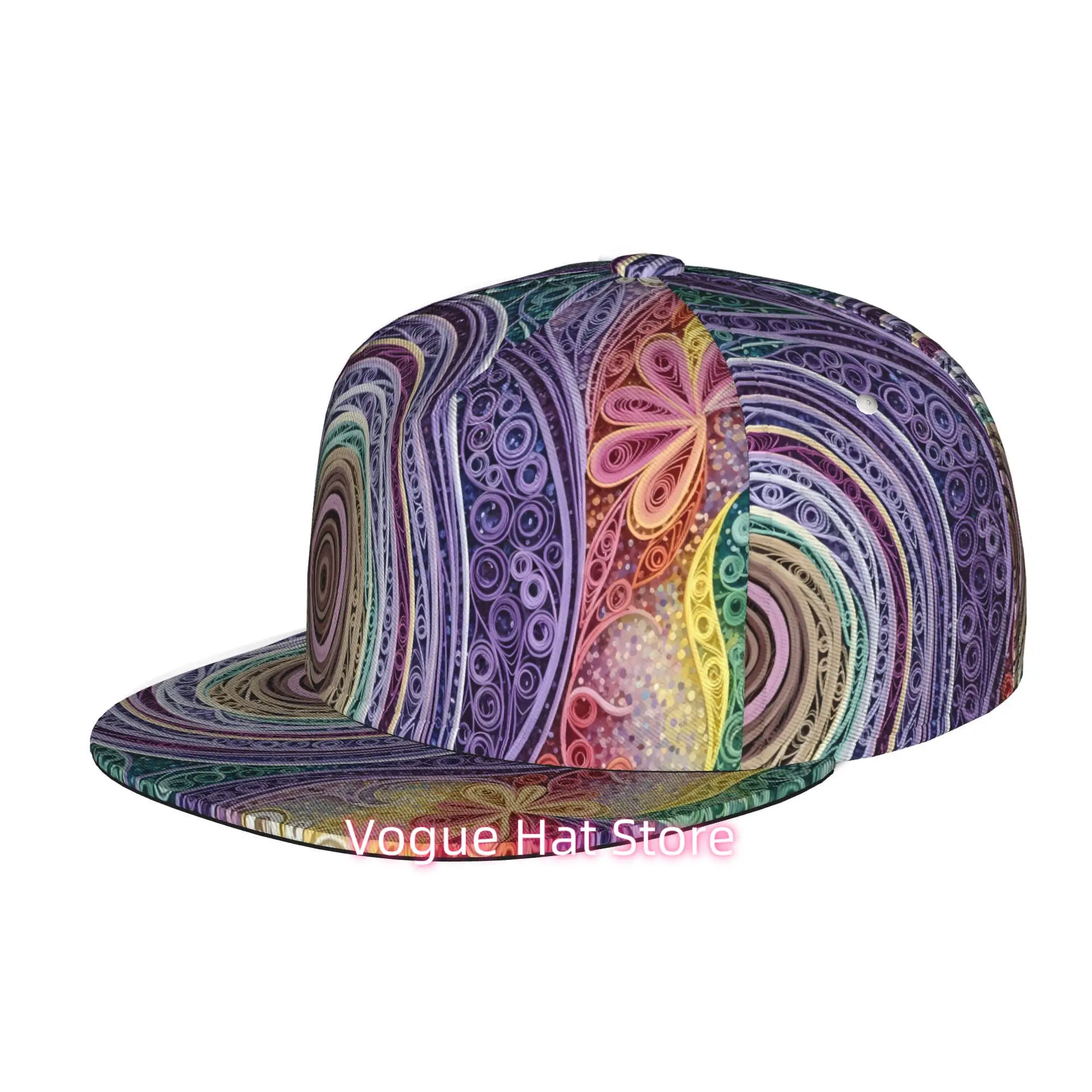 Colorful Quilling Art, Men Women Unisex Flat Brim Baseball Cap, Hip Hop Streetwear Snapback Trucker Hat for Skateboarding Dance