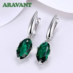 Aravant 925 Silver Oval Green Zircon Drop Earring For Women Fashion Wedding Jewelry