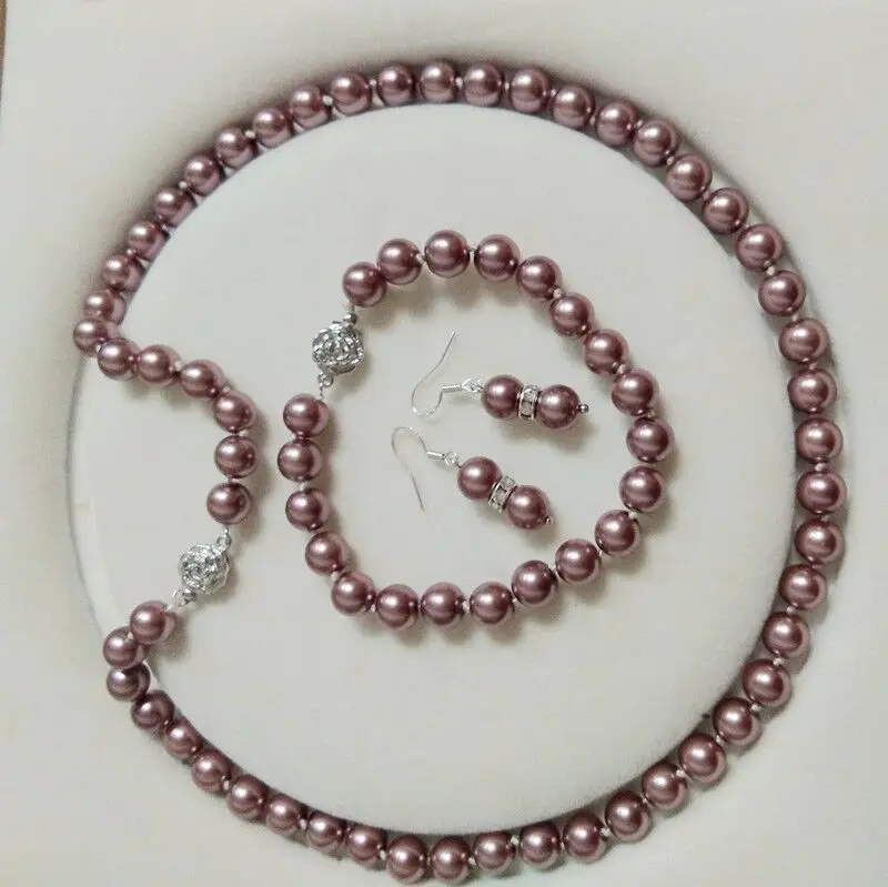 

8mm AAA Dark Purple Shell Pearl necklace Bracelet Earring Set