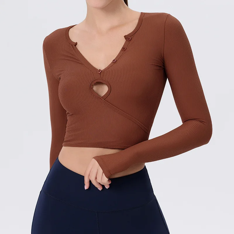 

Mermaid yoga clothes, tops, long-sleeved sports, tight body, open belly, squeezed running, fitness, Pilates, sportswear, quick-d