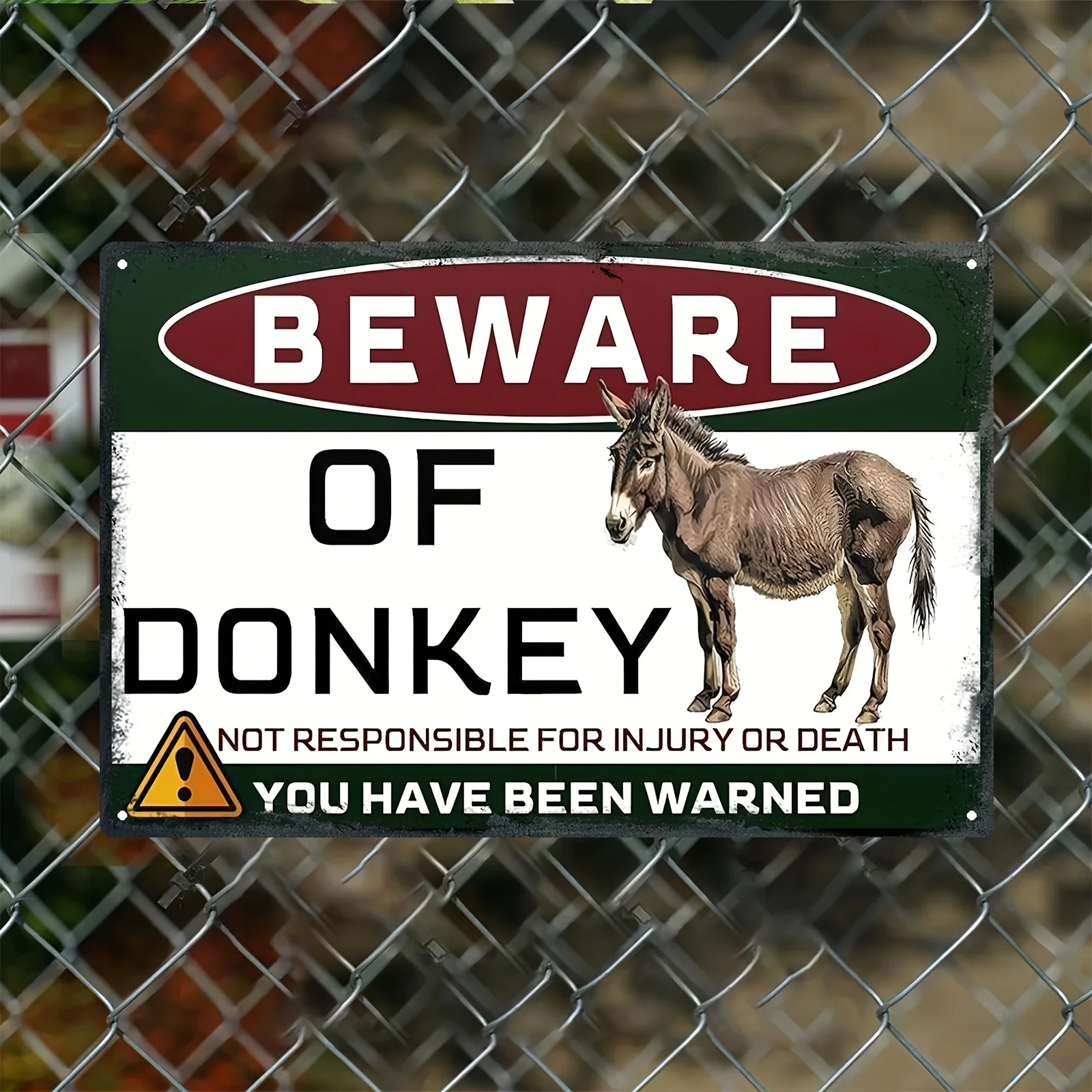 2D Metal Sign Plaque Donkey Warning Danger Death Risk Wall Decor 20x30cm 8x12 Inch Indoor Outdoor Rustic Home Bar Patio No Frame