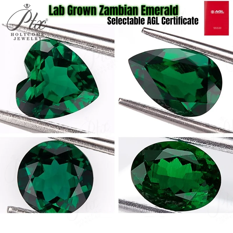 Lab Grown Zambian Emeralds Heart Pear Oval Round Green Color Selectable Certificate Beads Earrings Jewelry Making Gift Charms