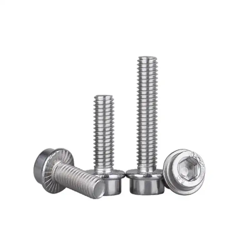 50-1pc M2 M3 M4 M5 M6 M8 304 Stainless Steel Serrated Flange Hex Socket Screws Cylindrical Head Allen Bolts With Built-in Washer