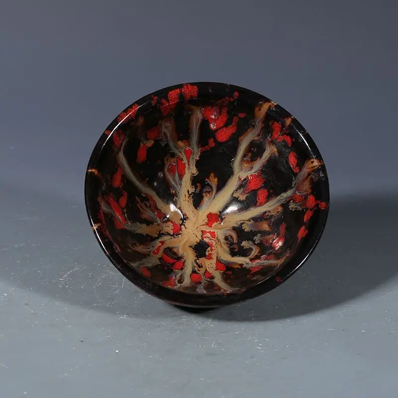 Jizhou Kiln Black Glaze Red Splashed Spot Conical Tea Bowl Antique Chinese Ceramic Collectible Decor