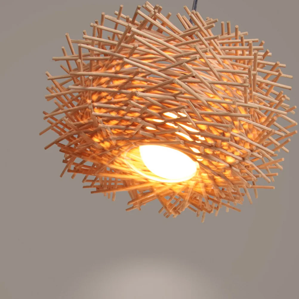 

Bird's Nest Ceiling Lamp Rattan Weaving 30cm Pastoral Style Vintage Chandelier for Dining Room Restaurant Bar Hanging Light
