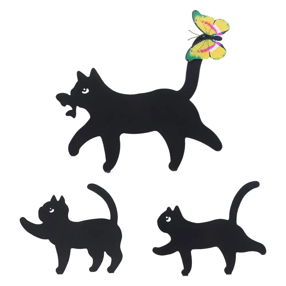 

3Pcs Set Cute Cat Outdoor Statues Garden Fence Creative Black Cat Silhouette Metal Butterfly Decorative Animal Garden Ornaments