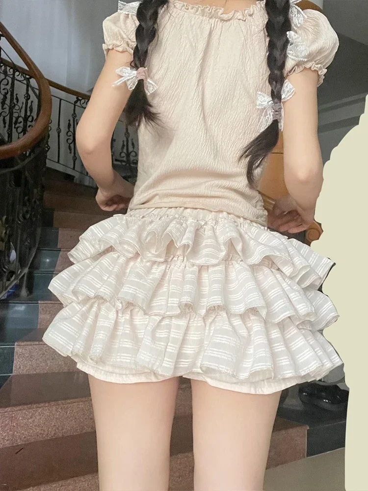 Sweet Lolita Mini Skirt Women Summer Kawaii Cute High Waist Ruffles Cake Skirt Female Korean Fashion Preppy Style Short Skirts