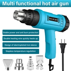 2000W Heat Gun Professional Hot Air Gun Handheld Portable Drying Gun Adjustable Temperature for DIY Stripping Paint Shrinking PV