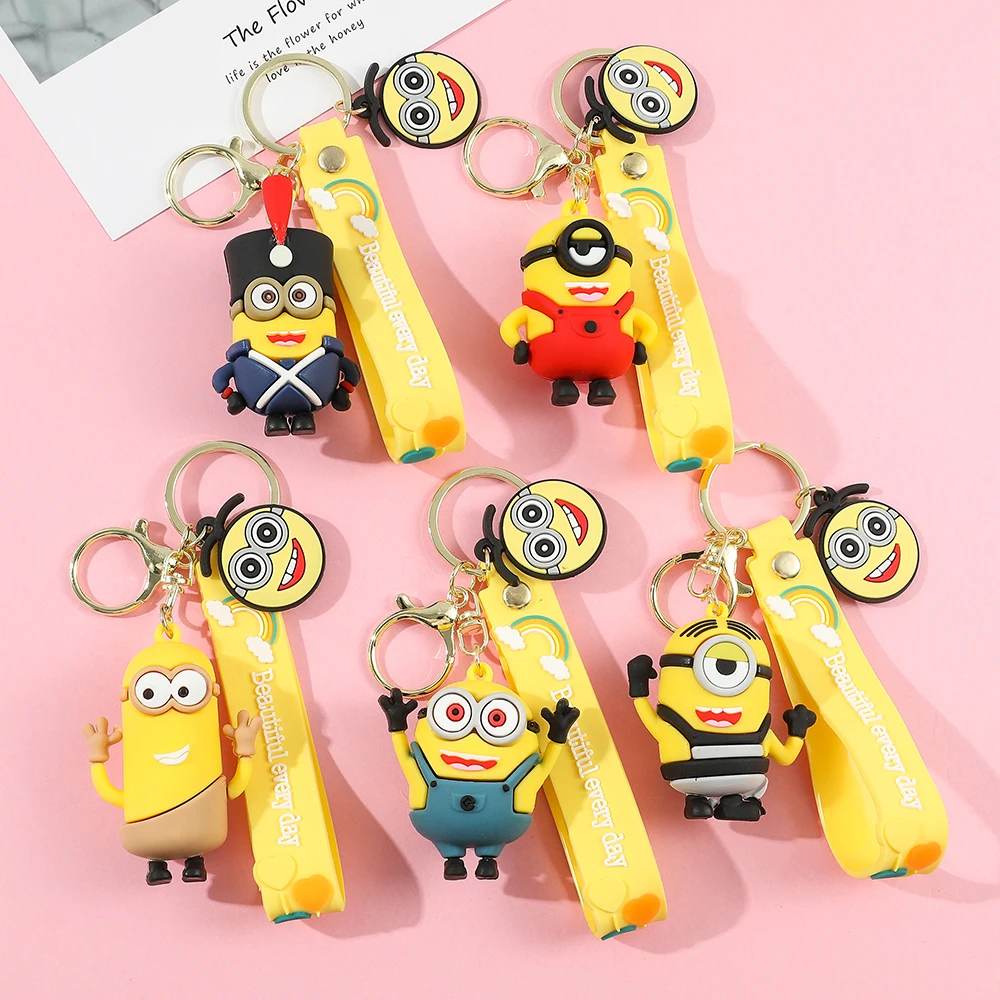 Kawaii Minions Anime Figure Keychain Cute Cartoon Model Car Keychain Backpack Pendant Ornaments Accessories Kids Toys Gifts