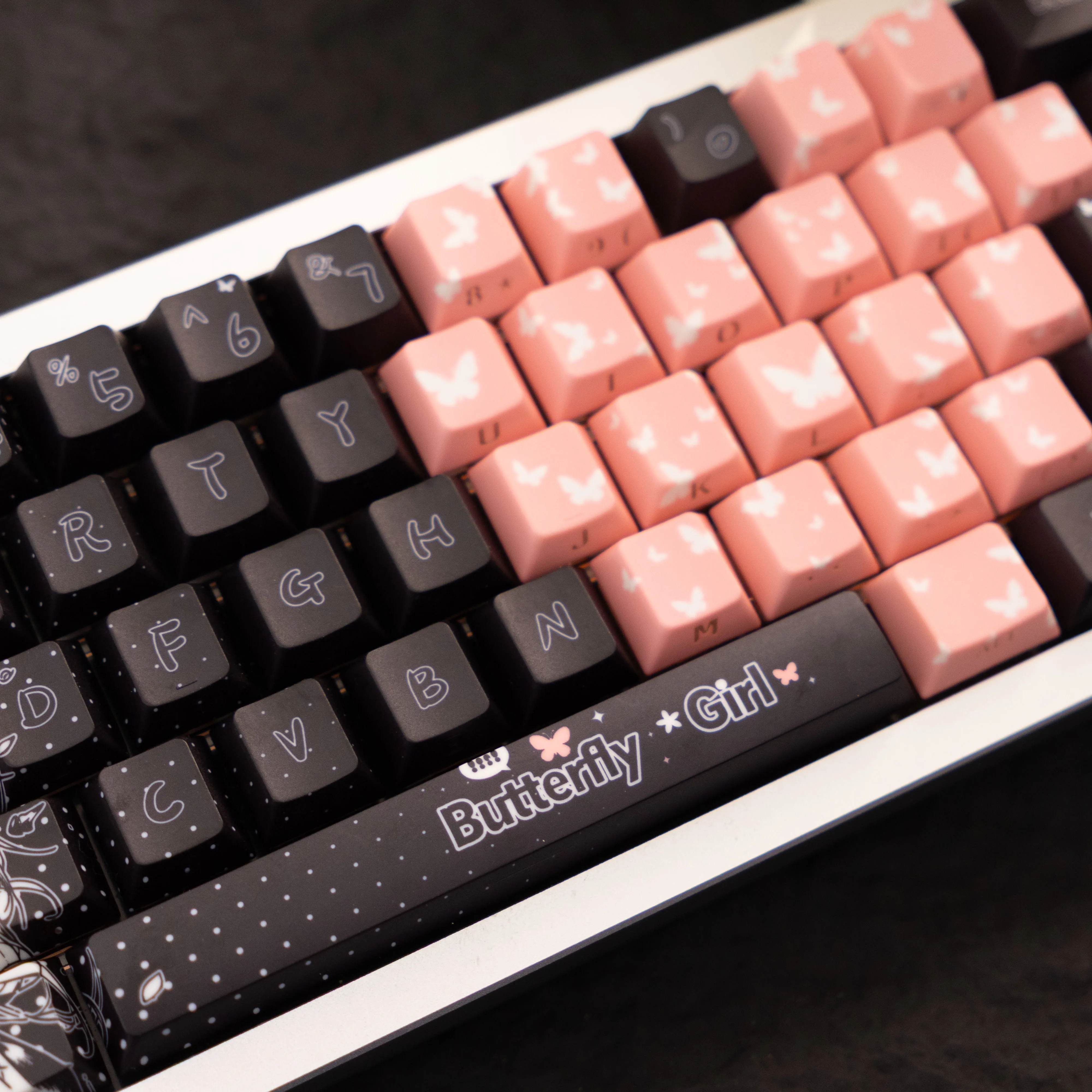 138-Key PBT Dye-Sub Keycap Set, Butterfly Theme, Cherry Profile Side-Printed Translucent, MX Compatible for 61/64/68/87/96/104/1