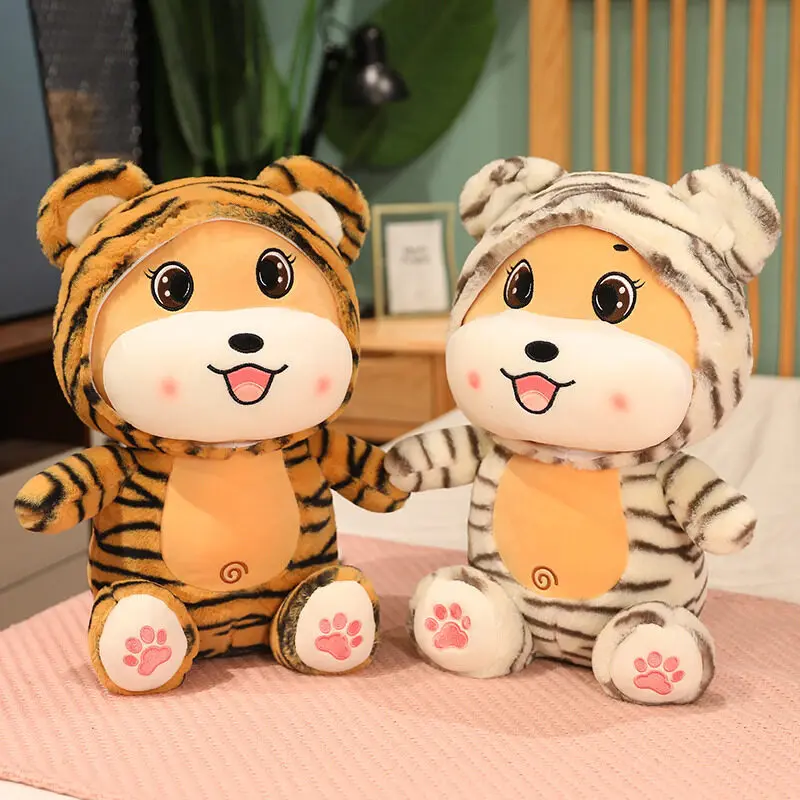 45-60CM Simulation Baby Tiger Plush Toy with Head Cap Stuffed Soft Wild Animal Forest Tiger Pillow Dolls For Kids Birthday Gift