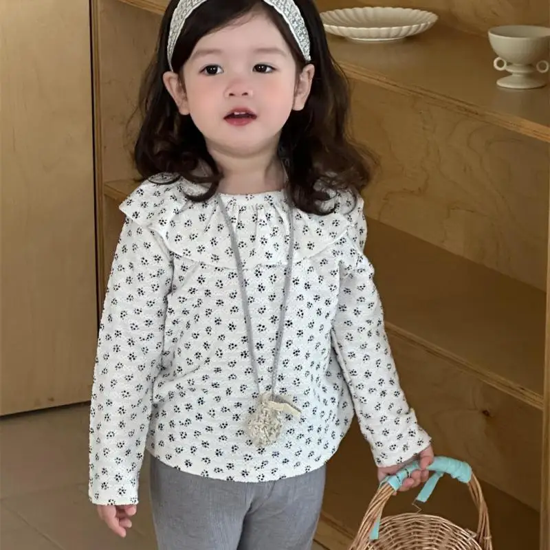 

2025 Autumn New Baby Girl Long Sleeve Floral Shirts Kids Girls Lapel Blouse Toddler Princess Loose Tops Children Clothes