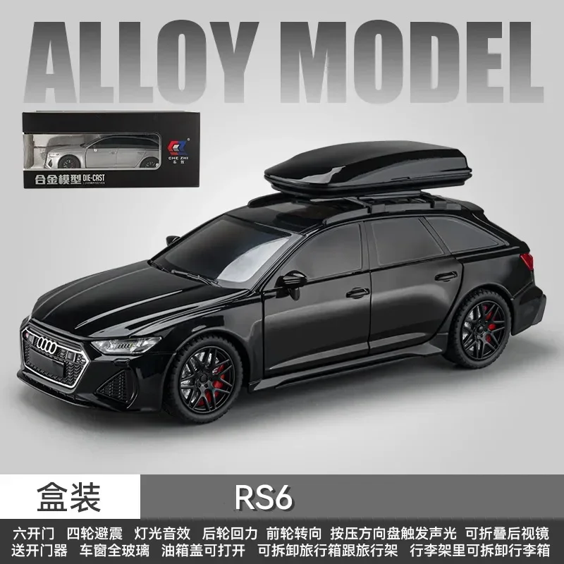 1:24 Audi RS6 simulasi Model mobil logam campuran suara dan cahaya tarik kembali mainan mobil stasiun Wagon anak koleksi hadiah dekorasi C161