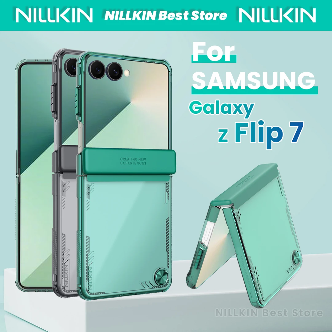 

Чехол Nillkin для телефона Samsung Galaxy Z Flip 7, защитный чехол на петлях, полупрозрачный противоударный жесткий чехол для ПК, чехол с опорой Iceblade