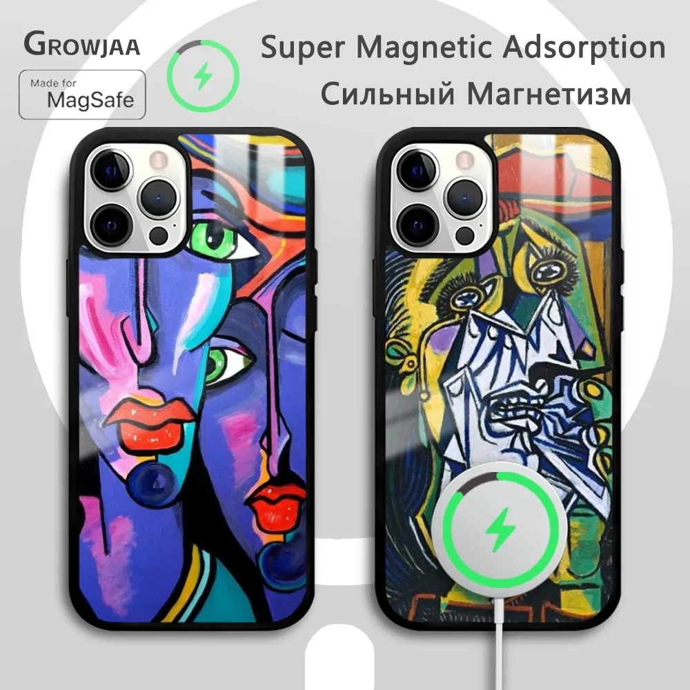 P-Pablo Picasso Weird Art Phone Case For IPhone 16 15 14 13 12 11 Pro Max Plus Mini Magsafe Mirror Wireless Magnetic Funda