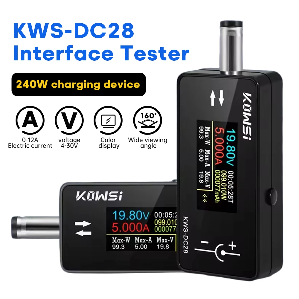 KWS-DC28 0.96 inch TFT HD Digital Display DC Voltage Ammeter Power Meter Cell Phone Charging Tester Detector Electrician Tool