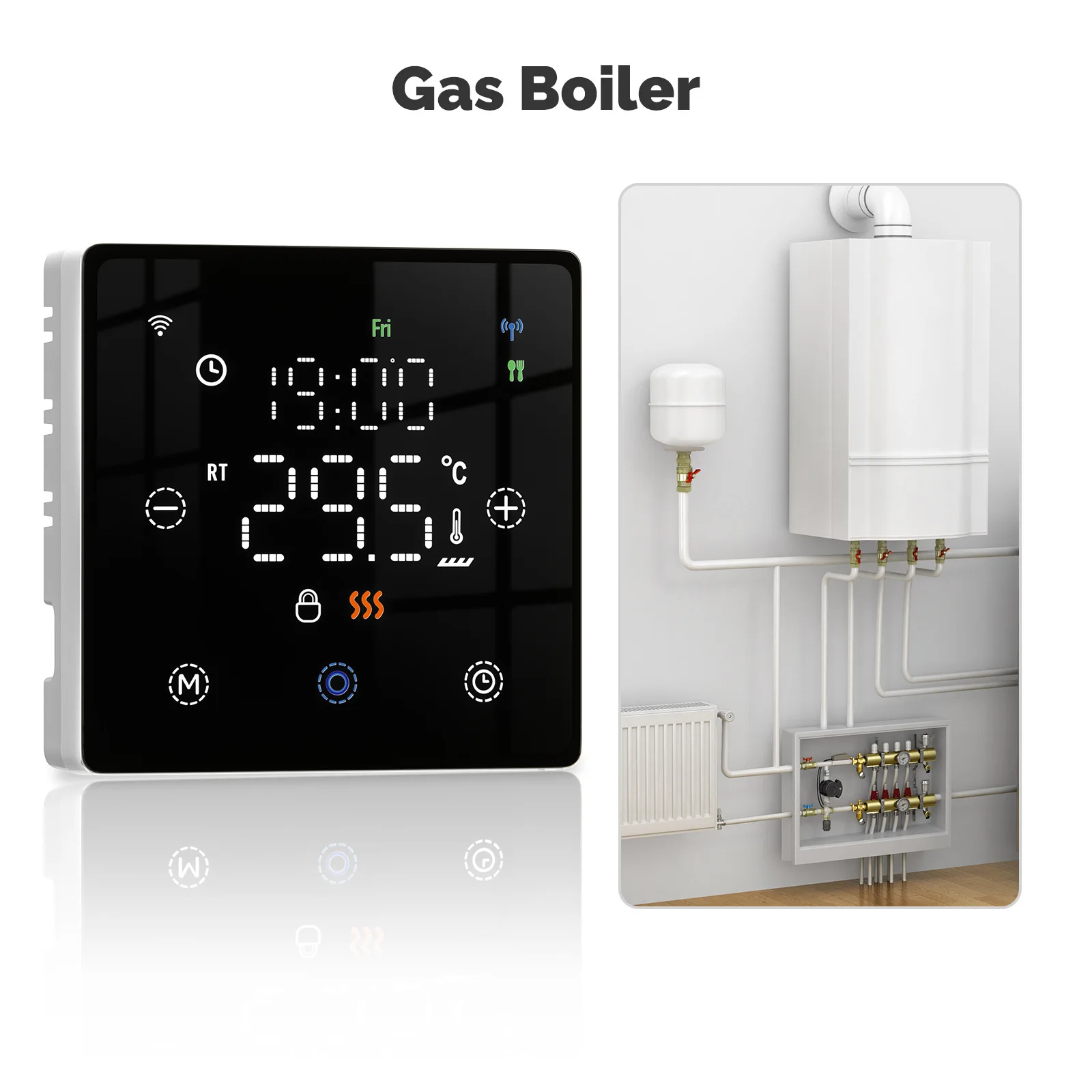 

For Tuya Smart WiFi Thermostat for Gas Boilers Battery Operated Temperature Controller with Voice and App Remote Control
