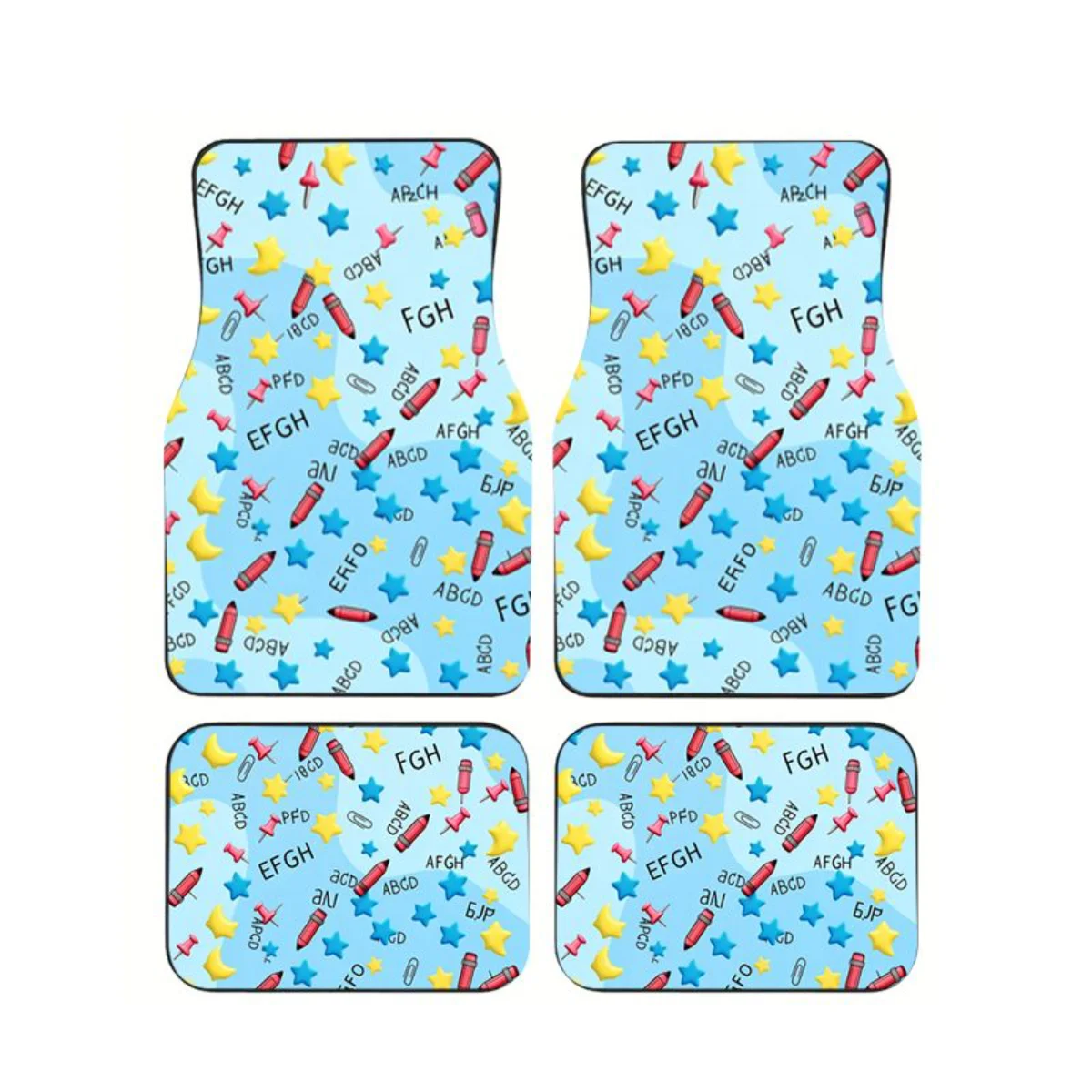 

4Pcs Cartoon FGH Letter Pushpin Star Print Car Floor Mats Waterproof Non Slip Universal Auto Foot Carpets Interior Accessories
