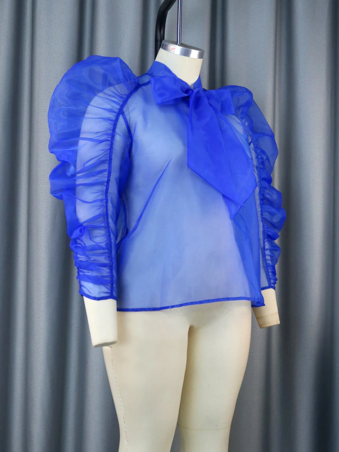 Blue Organza Tops for Women Sexy See Through Loose Casual Evening Night Club Event Party Pullover Transparent Shirts Blouse 2024