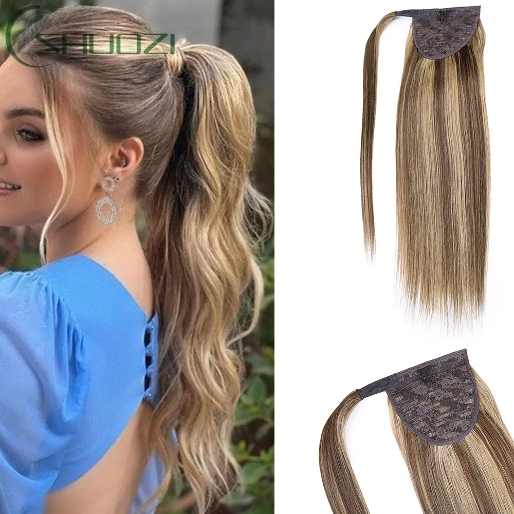 

Lacerhair Human Hair Ponytail Hair Piece Remy Human Hair Wrap Around Ponytail Hair Extensions With Magic Paste 22 Inch 100g