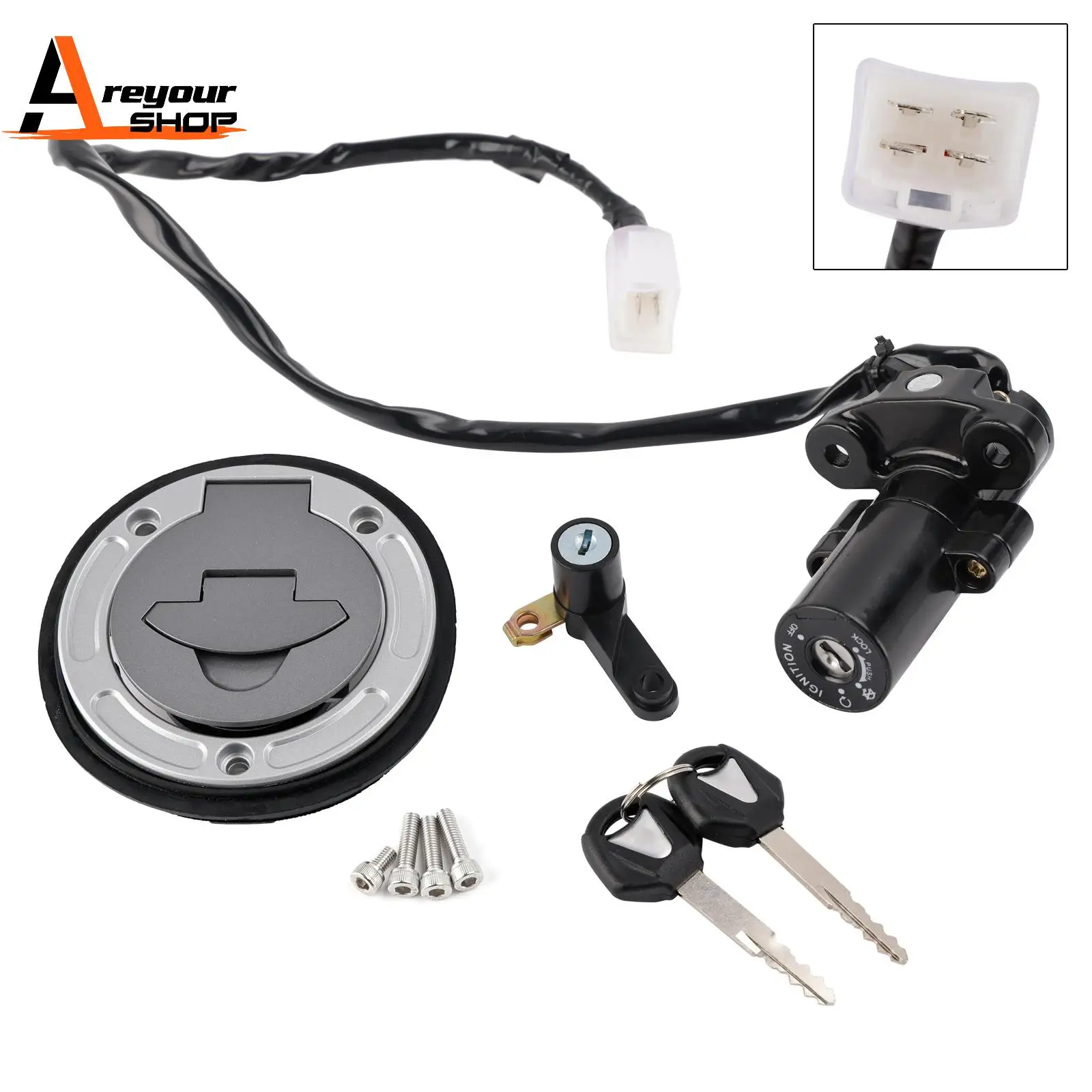 

Areyourshop ключ зажигания, крышка топливного бака, набор замков сиденья для Yamaha YZF R3 R25 ABS 2019 2020 2021 2022 2023 2024