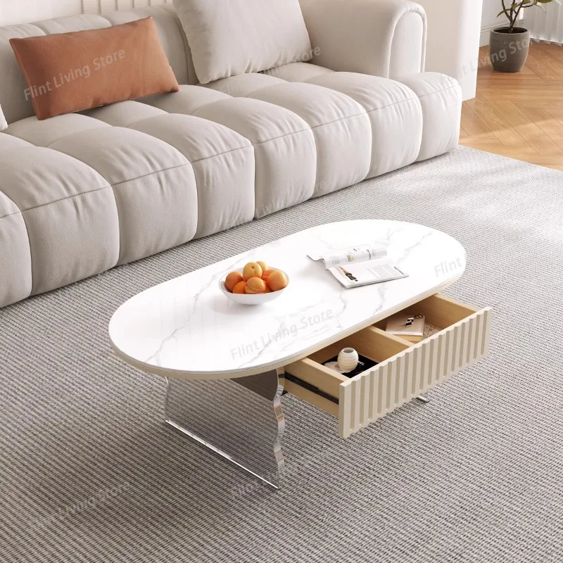 

​​Modern Cream Minimalist Acrylic Lift Coffee Tables Oval Design Hidden Storage Small Space Living Room Coffee Furniture